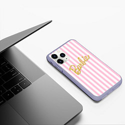 Чехол iPhone 11 Pro матовый Barbie - золотая надпись и бело-розовые полосы, цвет: 3D-светло-сиреневый — фото 2