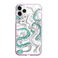 Чехол iPhone 11 Pro матовый Дракон Хаку в стиле тату: белый и бирюзовый паттер, цвет: 3D-розовый