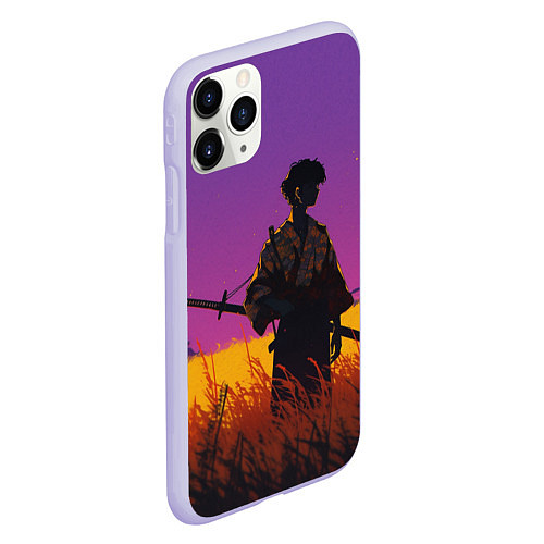 Чехол iPhone 11 Pro матовый Самурай на закате - фиолетовый / 3D-Светло-сиреневый – фото 2