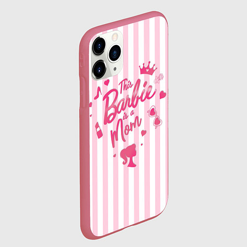 Чехол iPhone 11 Pro матовый Эта барби - мама: розово-белая полоска / 3D-Малиновый – фото 2