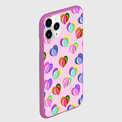 Чехол iPhone 11 Pro матовый Цветные сердечки, цвет: 3D-фиолетовый — фото 2