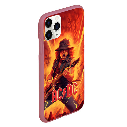 Чехол iPhone 11 Pro матовый ACDC rock music fire / 3D-Малиновый – фото 2