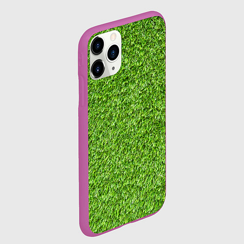 Чехол iPhone 11 Pro матовый Зелёный газон / 3D-Фиолетовый – фото 2