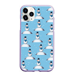 Чехол iPhone 11 Pro матовый Снеговик на сугробе, цвет: 3D-светло-сиреневый