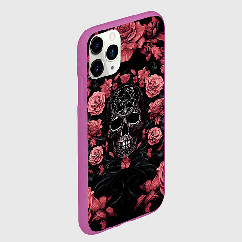 Чехол iPhone 11 Pro матовый И череп и розы / 3D-Фиолетовый – фото 2