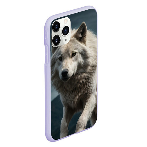 Чехол iPhone 11 Pro матовый Белый волк вожак стаи / 3D-Светло-сиреневый – фото 2