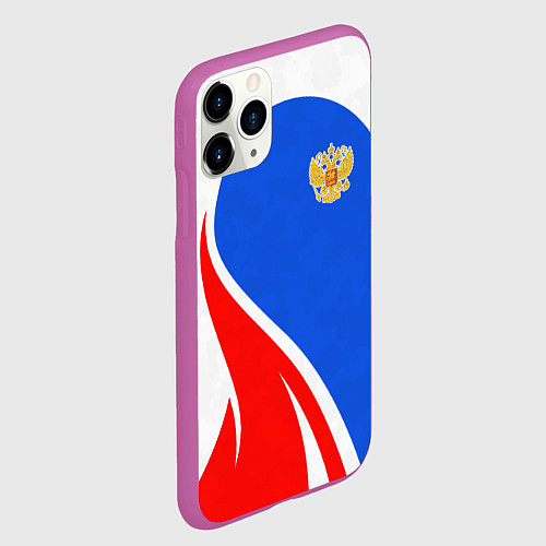 Чехол iPhone 11 Pro матовый Герб РФ - white sport / 3D-Фиолетовый – фото 2