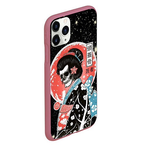 Чехол iPhone 11 Pro матовый Гейша Японии в кимоно - смерть полнолуние / 3D-Малиновый – фото 2