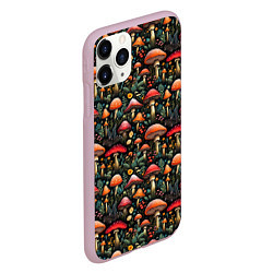 Чехол iPhone 11 Pro матовый Сказочные грибы мухоморы паттерн, цвет: 3D-розовый — фото 2