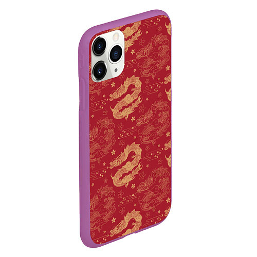 Чехол iPhone 11 Pro матовый The chinese dragon pattern / 3D-Фиолетовый – фото 2