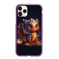 Чехол iPhone 11 Pro матовый Котик дракоша, цвет: 3D-фиолетовый