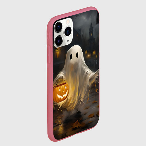 Чехол iPhone 11 Pro матовый Приведение с тыквой / 3D-Малиновый – фото 2