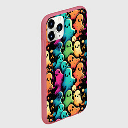 Чехол iPhone 11 Pro матовый Паттерн с разноцветными приведениями, цвет: 3D-малиновый — фото 2