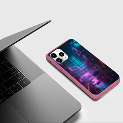 Чехол iPhone 11 Pro матовый Неоновый город киберпанк, цвет: 3D-малиновый — фото 2