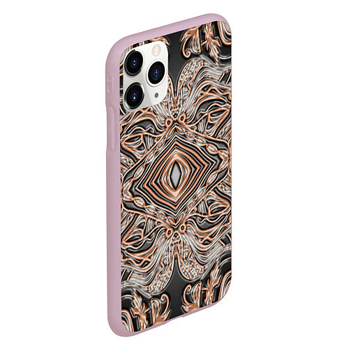 Чехол iPhone 11 Pro матовый Выпуклая мандала на тиснённой коже / 3D-Розовый – фото 2