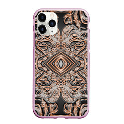 Чехол iPhone 11 Pro матовый Выпуклая мандала на тиснённой коже, цвет: 3D-розовый