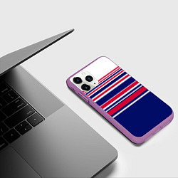 Чехол iPhone 11 Pro матовый Красные и синие полосы на белом фоне, цвет: 3D-фиолетовый — фото 2