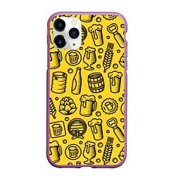 Чехол iPhone 11 Pro матовый Пиво и аксессуары - жёлтый, цвет: 3D-фиолетовый