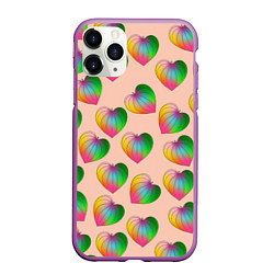 Чехол iPhone 11 Pro матовый Цветной листик, цвет: 3D-фиолетовый