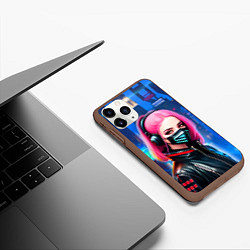 Чехол iPhone 11 Pro матовый Девушка с розовыми волосами - киберпанк, цвет: 3D-коричневый — фото 2