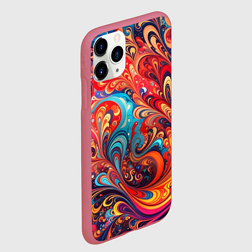 Чехол iPhone 11 Pro матовый Новая гжель / 3D-Малиновый – фото 2