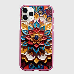 Чехол iPhone 11 Pro матовый Цветок масляные краски, цвет: 3D-малиновый