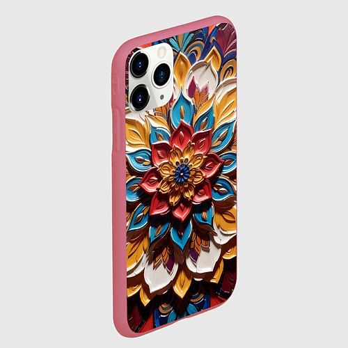 Чехол iPhone 11 Pro матовый Цветок масляные краски / 3D-Малиновый – фото 2