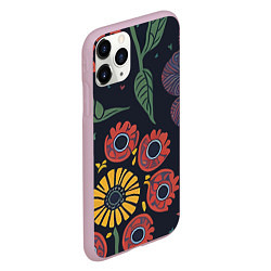 Чехол iPhone 11 Pro матовый Простые цветы на глубоком синем, цвет: 3D-розовый — фото 2