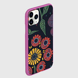 Чехол iPhone 11 Pro матовый Простые цветы на глубоком синем, цвет: 3D-фиолетовый — фото 2