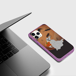 Чехол iPhone 11 Pro матовый Приведение со злой тыквой, цвет: 3D-фиолетовый — фото 2