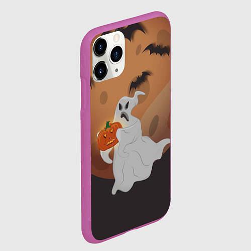 Чехол iPhone 11 Pro матовый Приведение со злой тыквой / 3D-Фиолетовый – фото 2