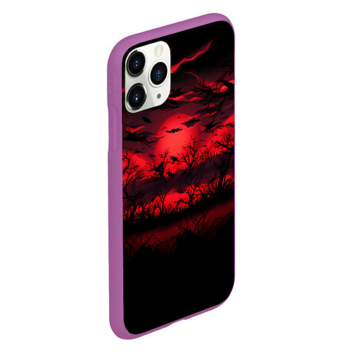 Чехол iPhone 11 Pro матовый Стая ворон / 3D-Фиолетовый – фото 2
