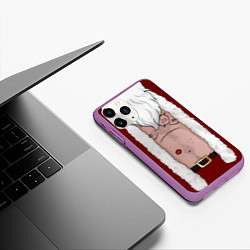 Чехол iPhone 11 Pro матовый Прикольный костюм санта клауса - голое тело, цвет: 3D-фиолетовый — фото 2