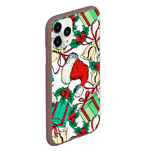 Чехол iPhone 11 Pro матовый Узор с новогодними падарками / 3D-Коричневый – фото 2