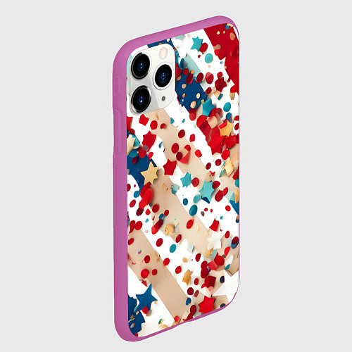 Чехол iPhone 11 Pro матовый Новогодние линии красный синий / 3D-Фиолетовый – фото 2