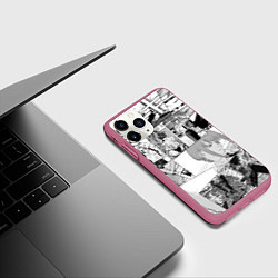 Чехол iPhone 11 Pro матовый Человек Бензопила манга, цвет: 3D-малиновый — фото 2
