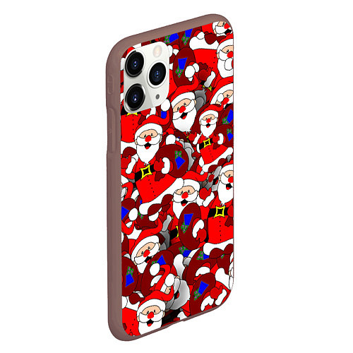 Чехол iPhone 11 Pro матовый Новогодний паттерн с дедами морозами / 3D-Коричневый – фото 2