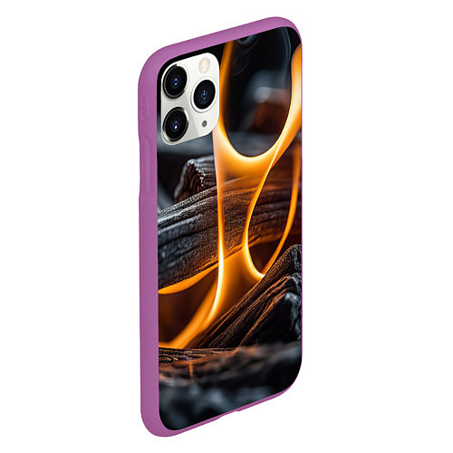 Чехол iPhone 11 Pro матовый Дрова в костре - нейросеть / 3D-Фиолетовый – фото 2