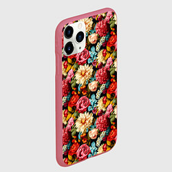 Чехол iPhone 11 Pro матовый Узор из роз и разных цветов, цвет: 3D-малиновый — фото 2