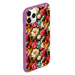 Чехол iPhone 11 Pro матовый Узор из роз и разных цветов, цвет: 3D-фиолетовый — фото 2