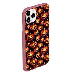 Чехол iPhone 11 Pro матовый Весёлые тыквы на Хеллоуин паттерн, цвет: 3D-малиновый — фото 2