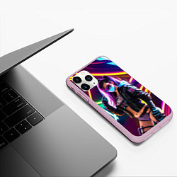 Чехол iPhone 11 Pro матовый Cool girl - cyberpunk - neon glow, цвет: 3D-розовый — фото 2