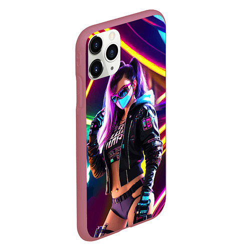 Чехол iPhone 11 Pro матовый Cool girl - cyberpunk - neon glow / 3D-Малиновый – фото 2