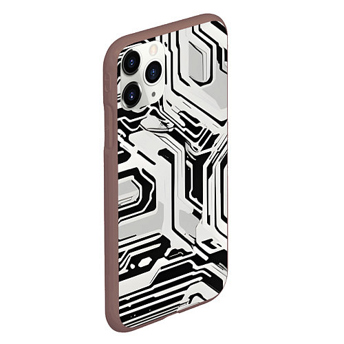 Чехол iPhone 11 Pro матовый Киберпанк белые полосы на чёрном фоне / 3D-Коричневый – фото 2