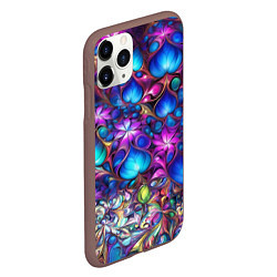 Чехол iPhone 11 Pro матовый Абстракция синие листья и фиолетовый цветы, цвет: 3D-коричневый — фото 2