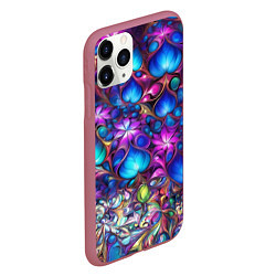 Чехол iPhone 11 Pro матовый Абстракция синие листья и фиолетовый цветы, цвет: 3D-малиновый — фото 2