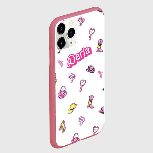 Чехол iPhone 11 Pro матовый Дарья - в стиле барби: аксессуары паттерн / 3D-Малиновый – фото 2
