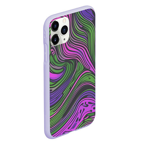 Чехол iPhone 11 Pro матовый Волнистый узор фиолетовый и зелёный / 3D-Светло-сиреневый – фото 2