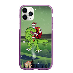 Чехол iPhone 11 Pro матовый Санта на дино, цвет: 3D-фиолетовый