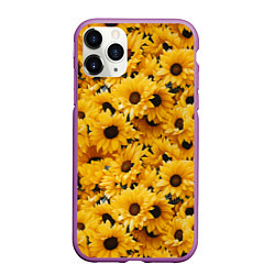 Чехол iPhone 11 Pro матовый Желтые объемные цветы от нейросети, цвет: 3D-фиолетовый